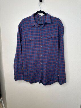 Dickies Mens Relaxed Fit Blue Red Plaid Flannel Button-Up L long sleeve collared